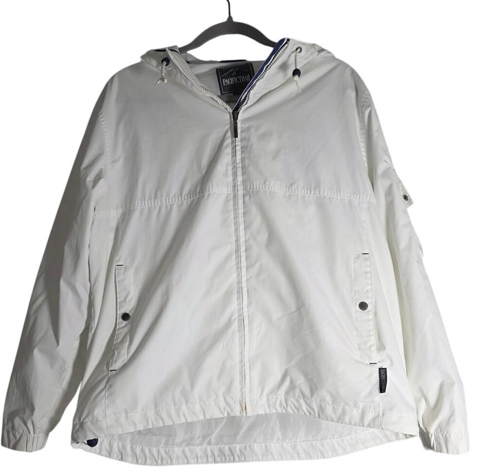 VTG Pacific Trail Womens S White Hooded Windbreaker Lightweight Jacket Gorpcore